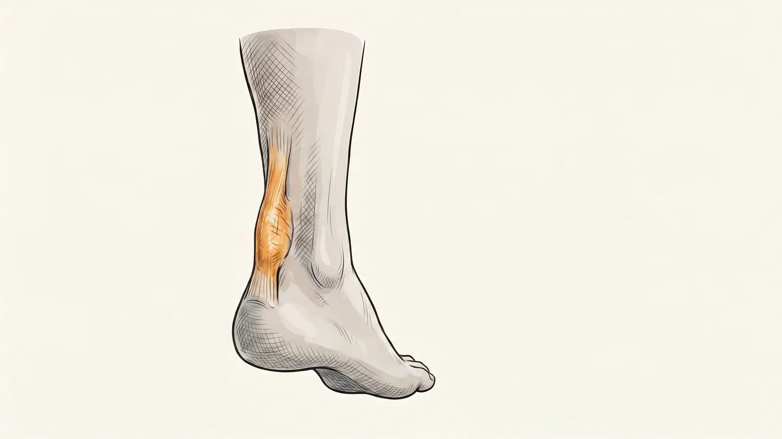 Illustration of a swollen, inflamed Achilles tendon at the back of the ankle