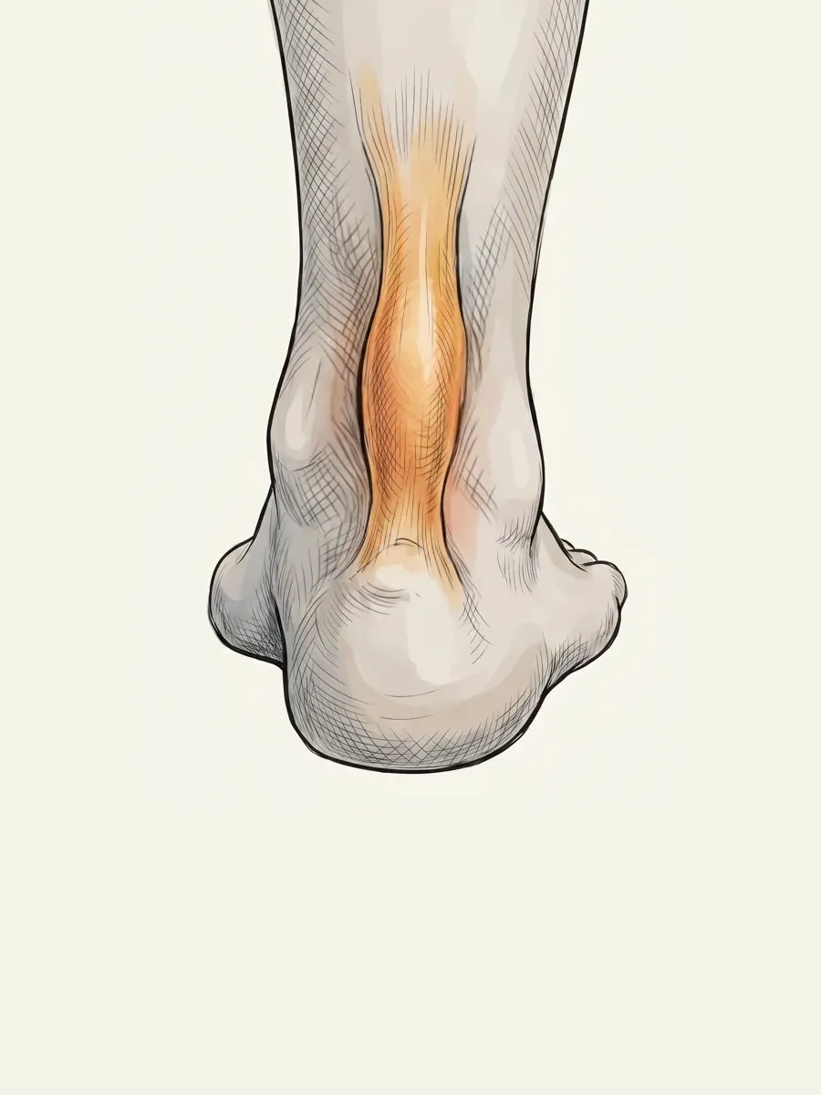 Illustration of a thickened, swollen, inflamed Achilles tendon
