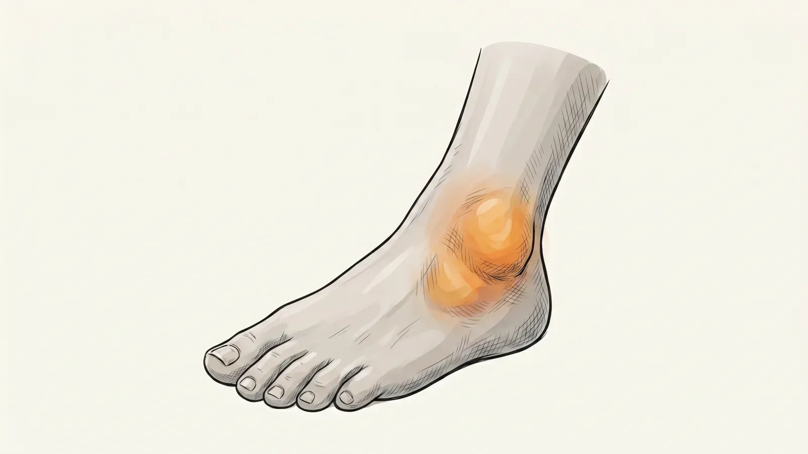 Illustration of a rolled ankle with visible swelling and bruising