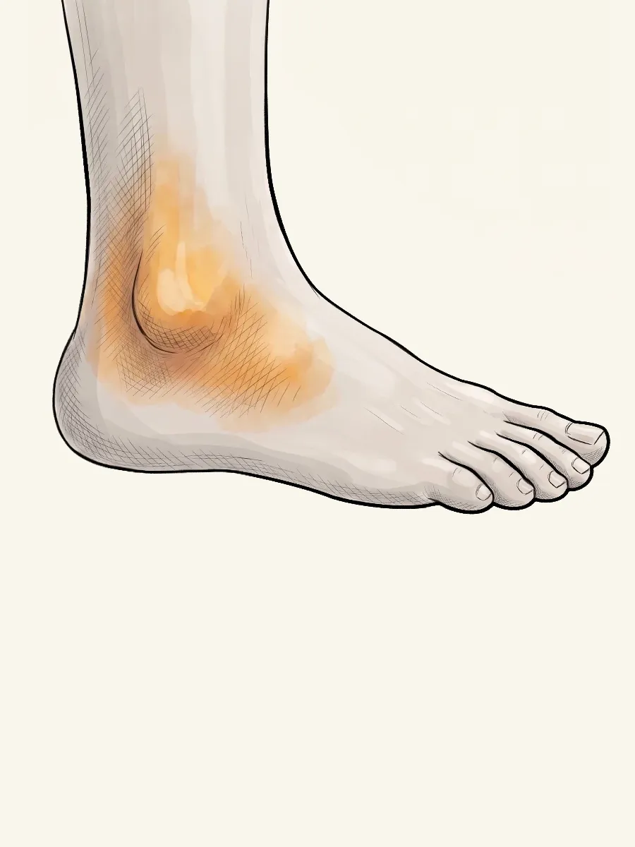 Illustration of a swollen, bruised ankle from a sprain