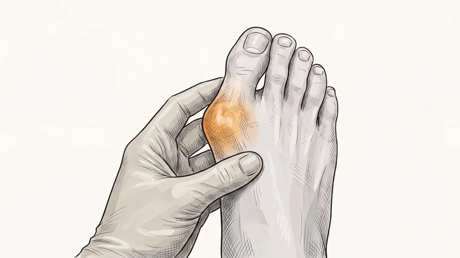 Illustration of a bunion being clinically examined