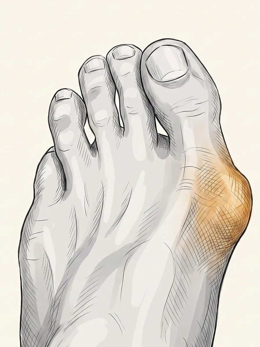 Illustration of a foot with a bunion — a bony bump at the base of the big toe