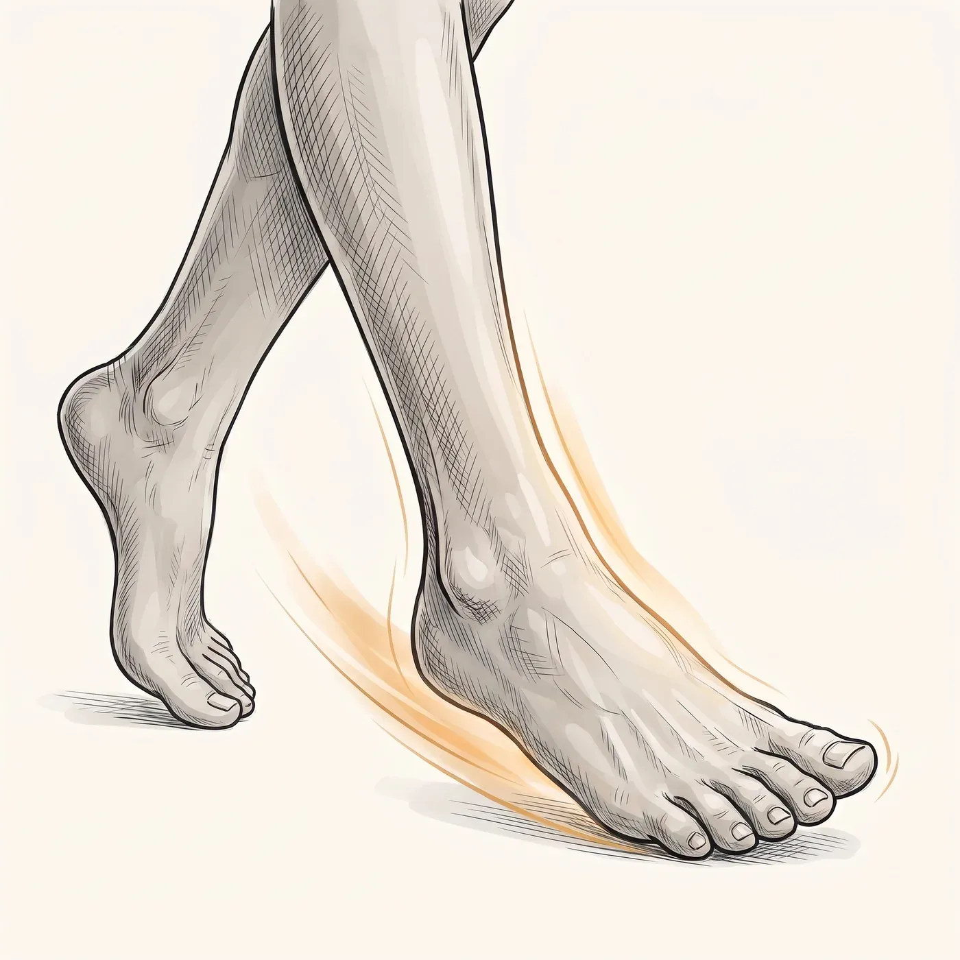 Illustration of feet and ankles moving freely during a confident walking stride