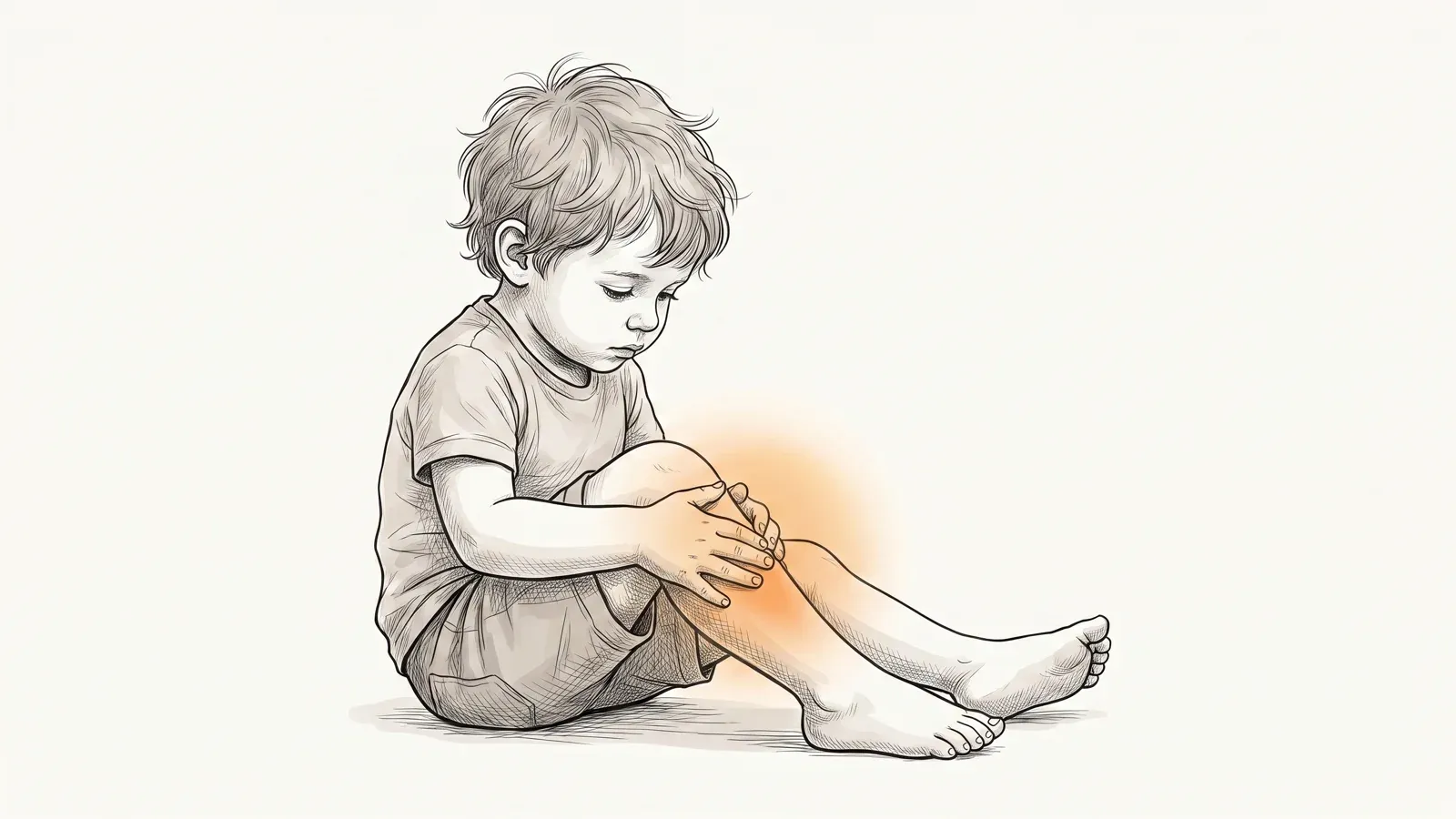 Illustration of a child resting their leg at the end of the day with a mild ache