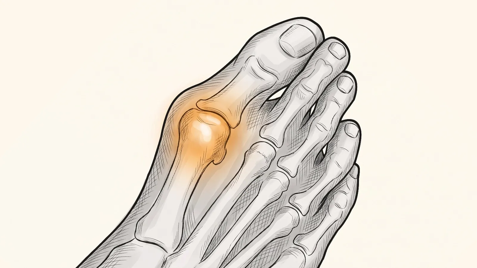 Illustration of a stiff, enlarged big toe joint