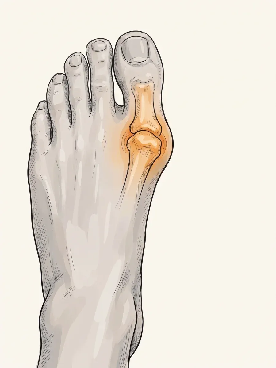 Illustration of a stiff, enlarged big toe joint from arthritis