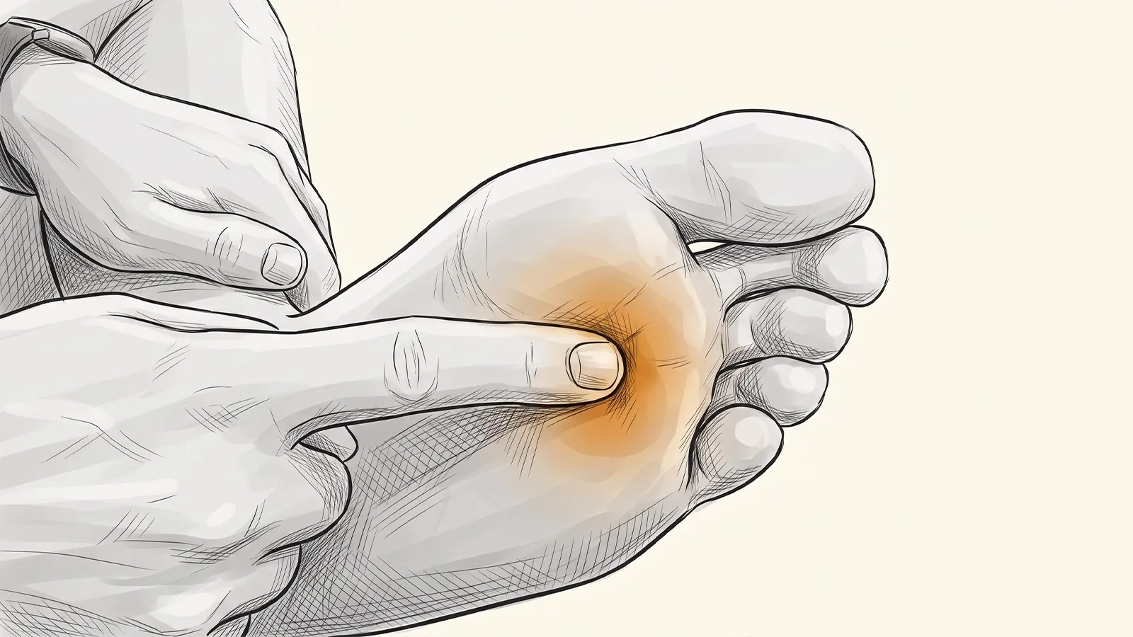 Illustration of a swollen web space between the third and fourth toes