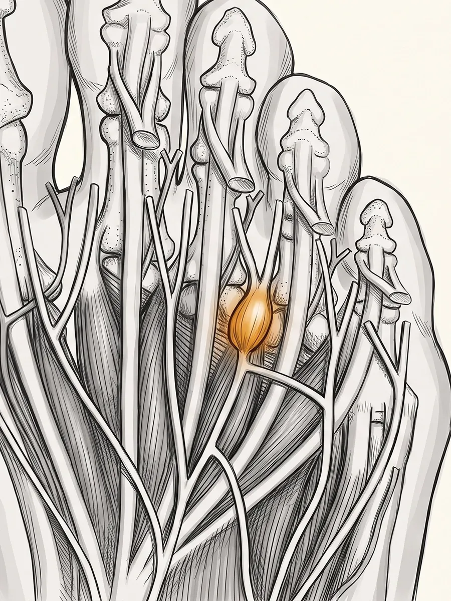 Illustration of a swollen web space between the toes from Morton's Neuroma