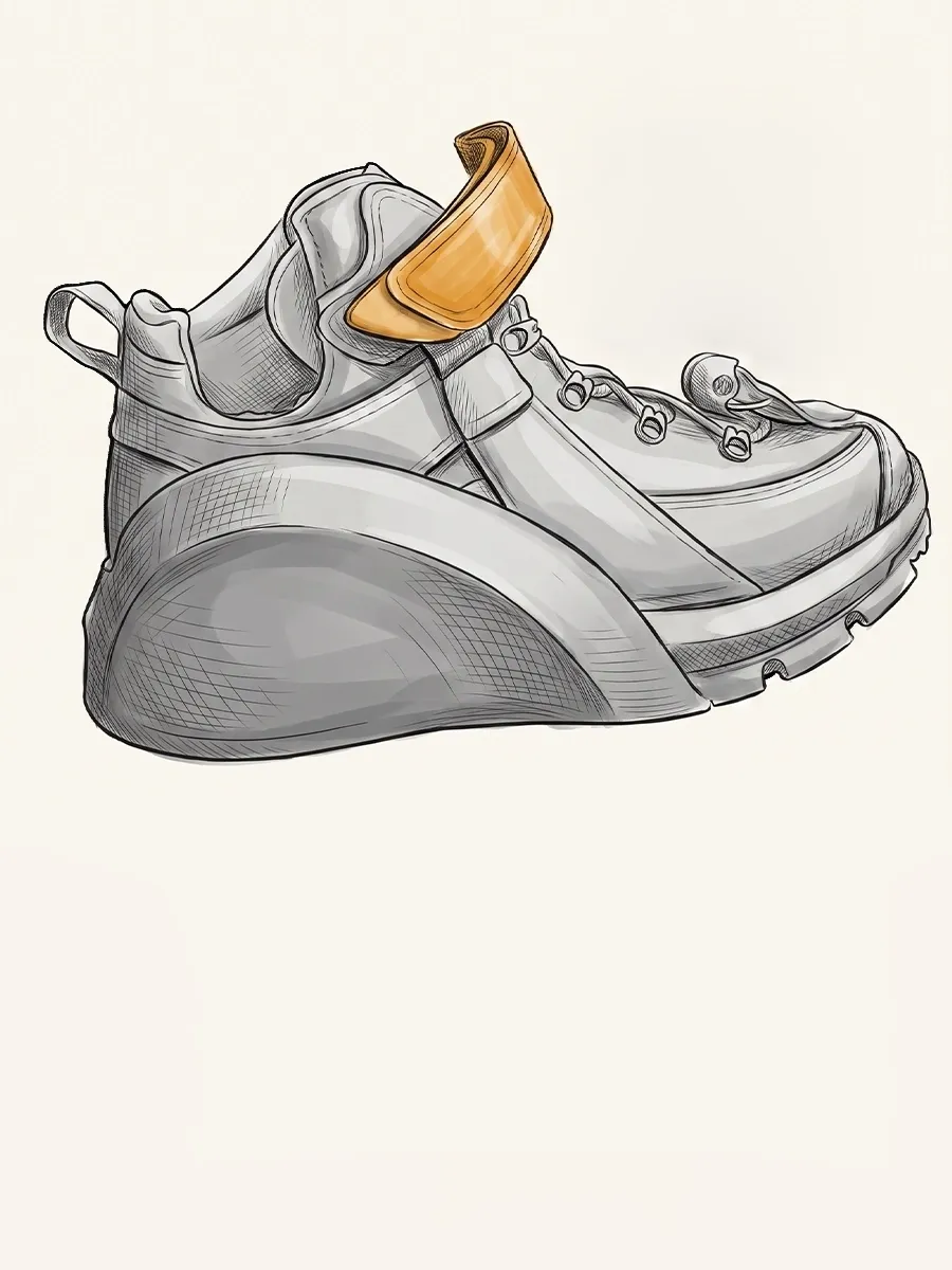 Illustration of an orthopaedic shoe in cutaway view, showing its extra-depth interior and supportive structure