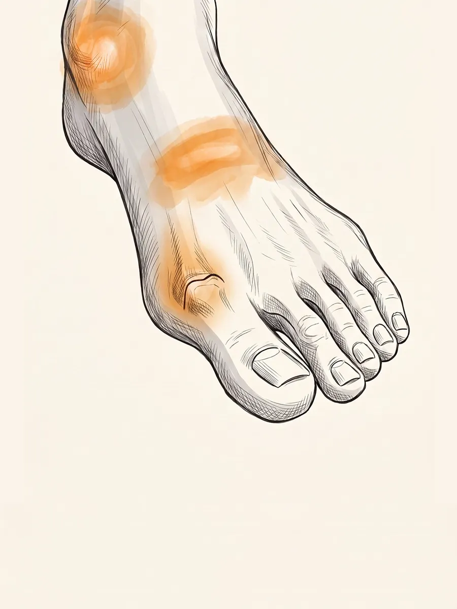 Illustration of a foot with joint changes from osteoarthritis
