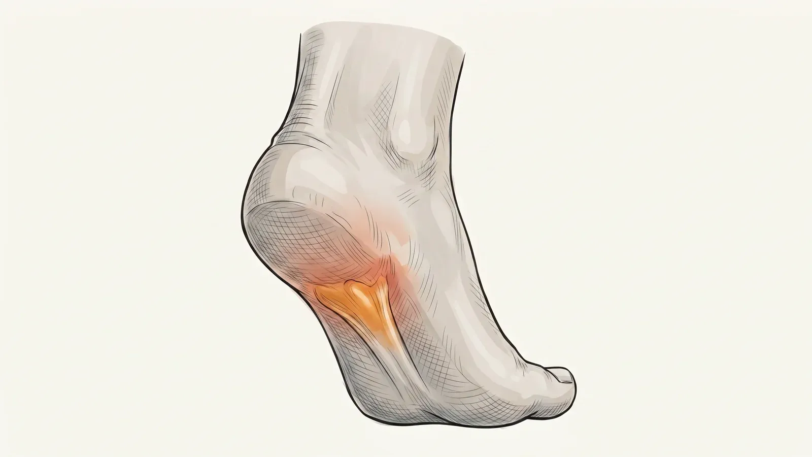Illustration of an inflamed heel and arch, showing plantar fasciitis