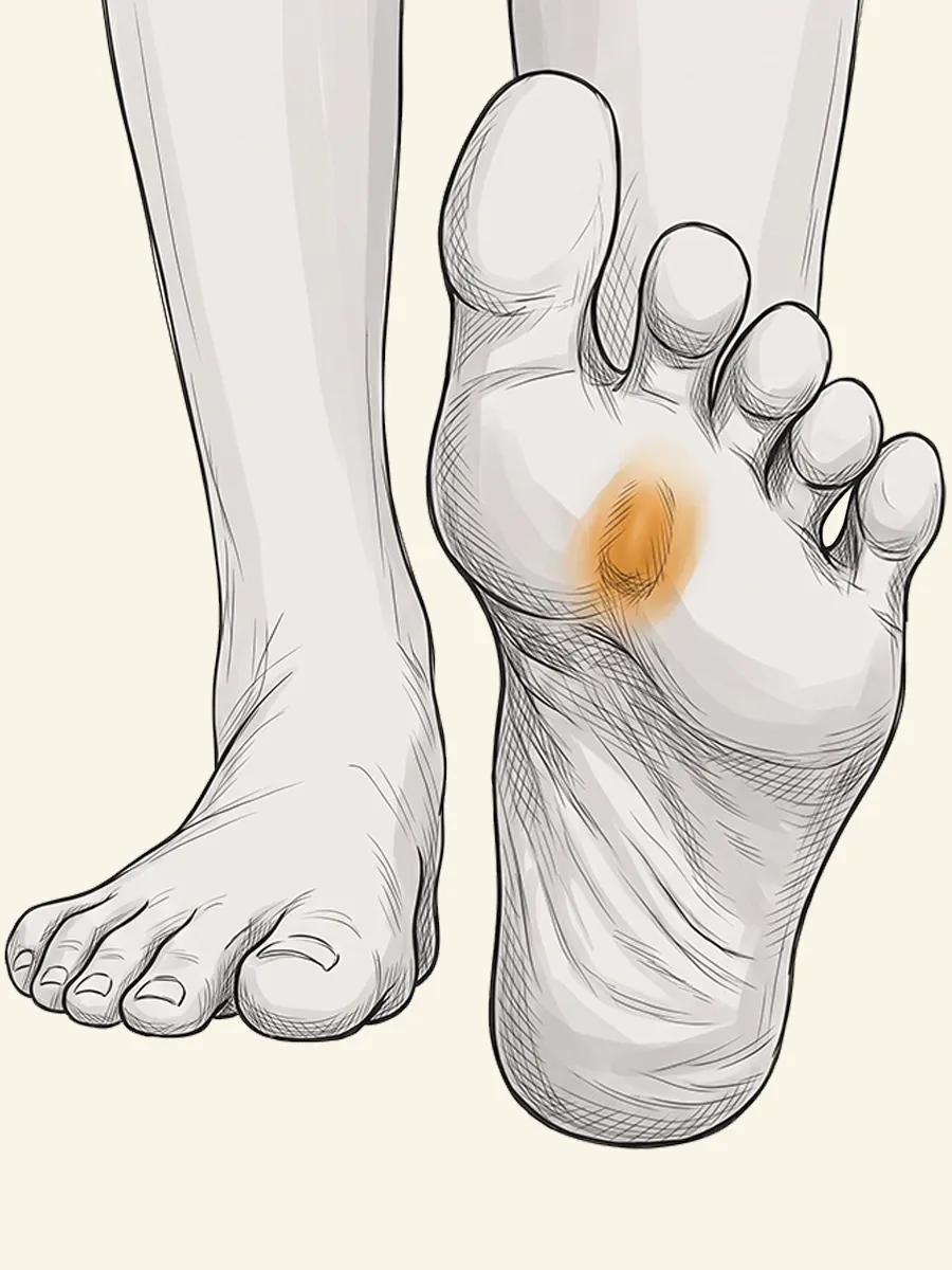 Illustration of a drifted, swollen toe from a plantar plate tear