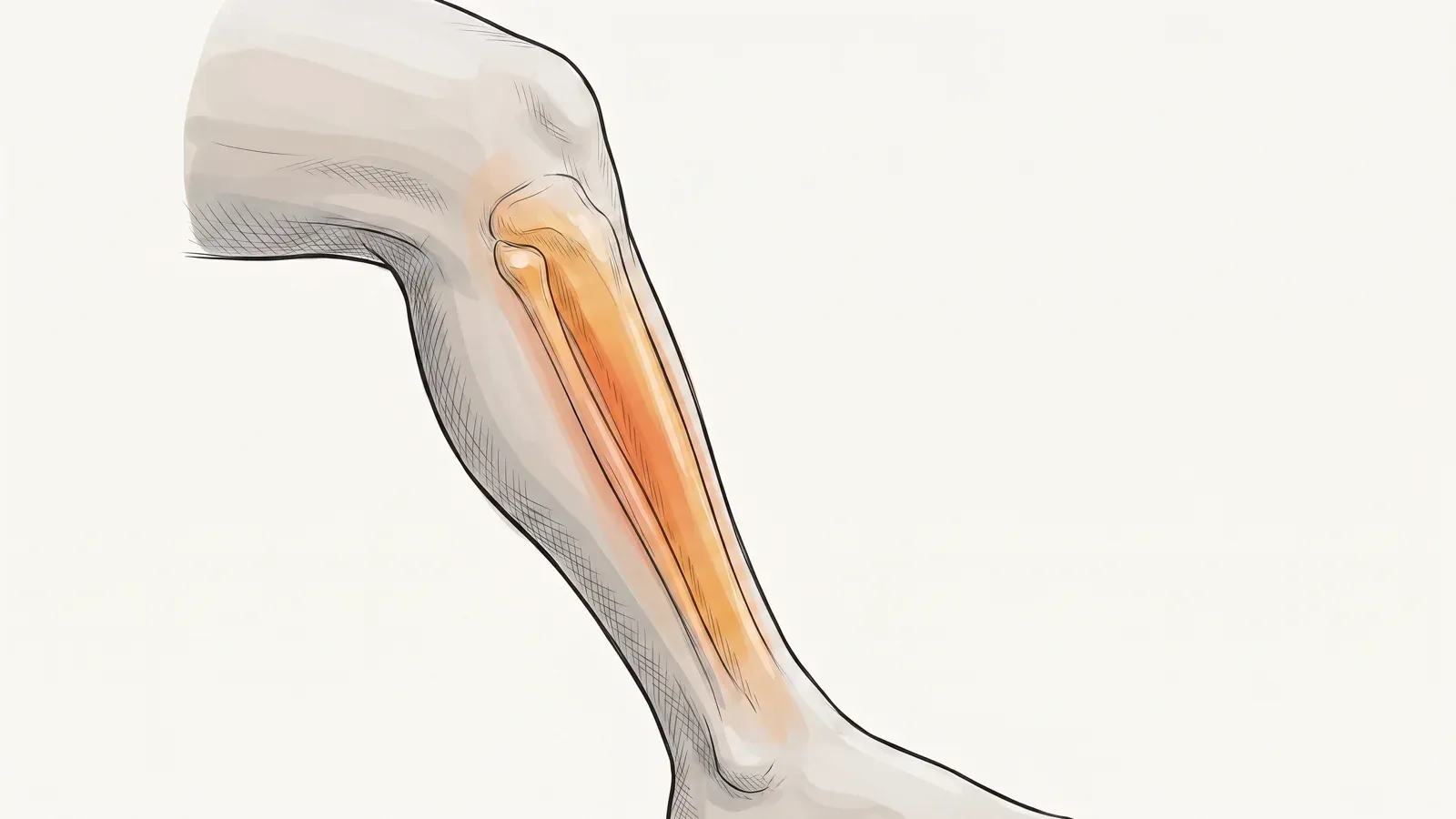 Illustration of an inflamed strip of tenderness along the shin bone